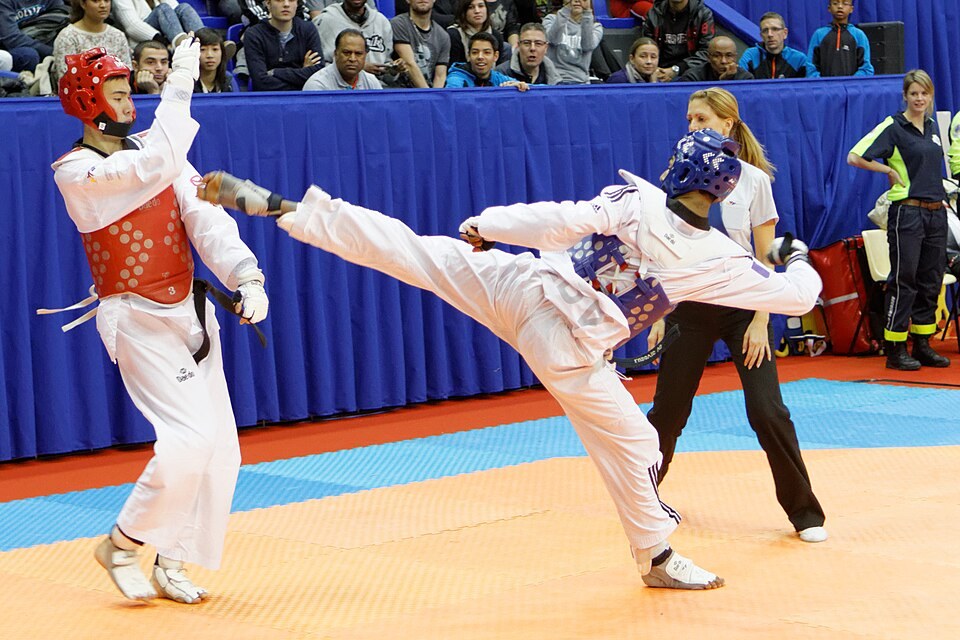 Taekwondo kick in competition